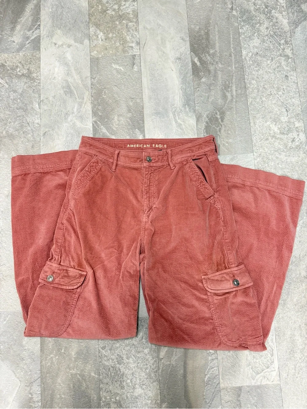 American Eagle Outfitters Wide-Leg Corduroy Cargo Jeans in Rust - Picture 3 of 7